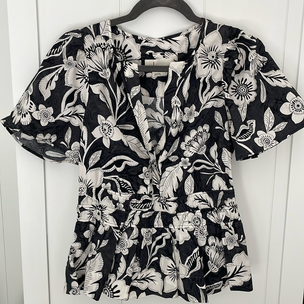 Anthropologie Floral Peplum Top Size Medium NWT